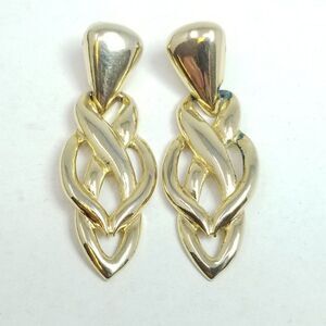 Vintage JS Signed Gold Tone Dangle Knot Design Earrings, Retro 80s Style, Estate